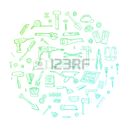 450x450 Hand Drawn Doodle Construction Tools Set Vector Illustration