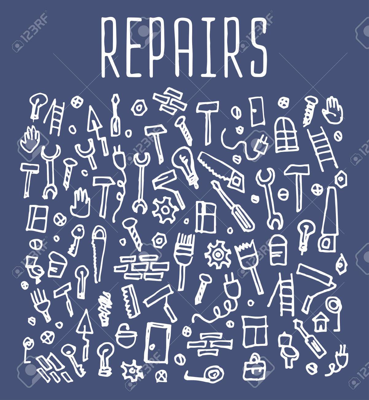 1202x1300 Hand Drawn Repairs Construction Tools Seamless Logo, Repairs