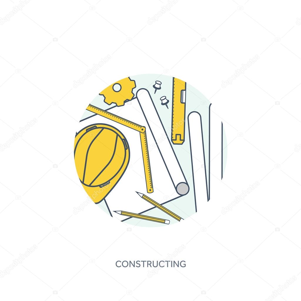 1024x1024 Lined, Outline Vector Illustration. Engineering And Architecture