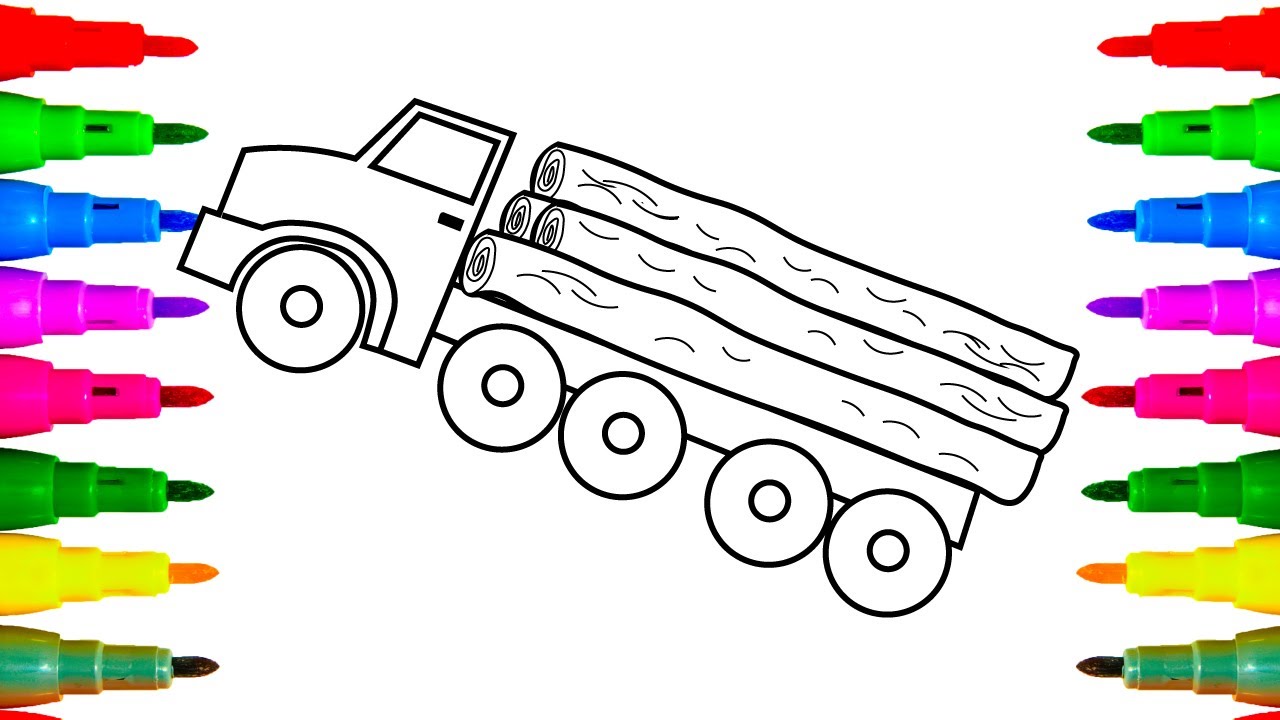 1280x720 Logging Construction Truck Drawing And Coloring For Kids