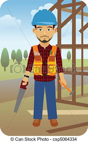 291x470 Vector Illustration Of A Construction Worker And His Tools. Eps