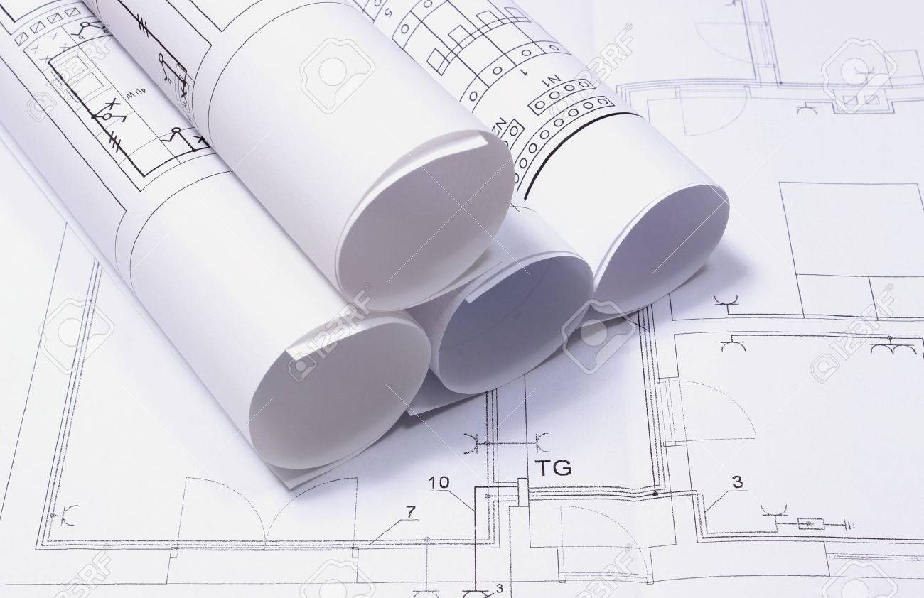 1300x842 Rolls Of Electrical Diagrams On Construction Drawing, Drawings