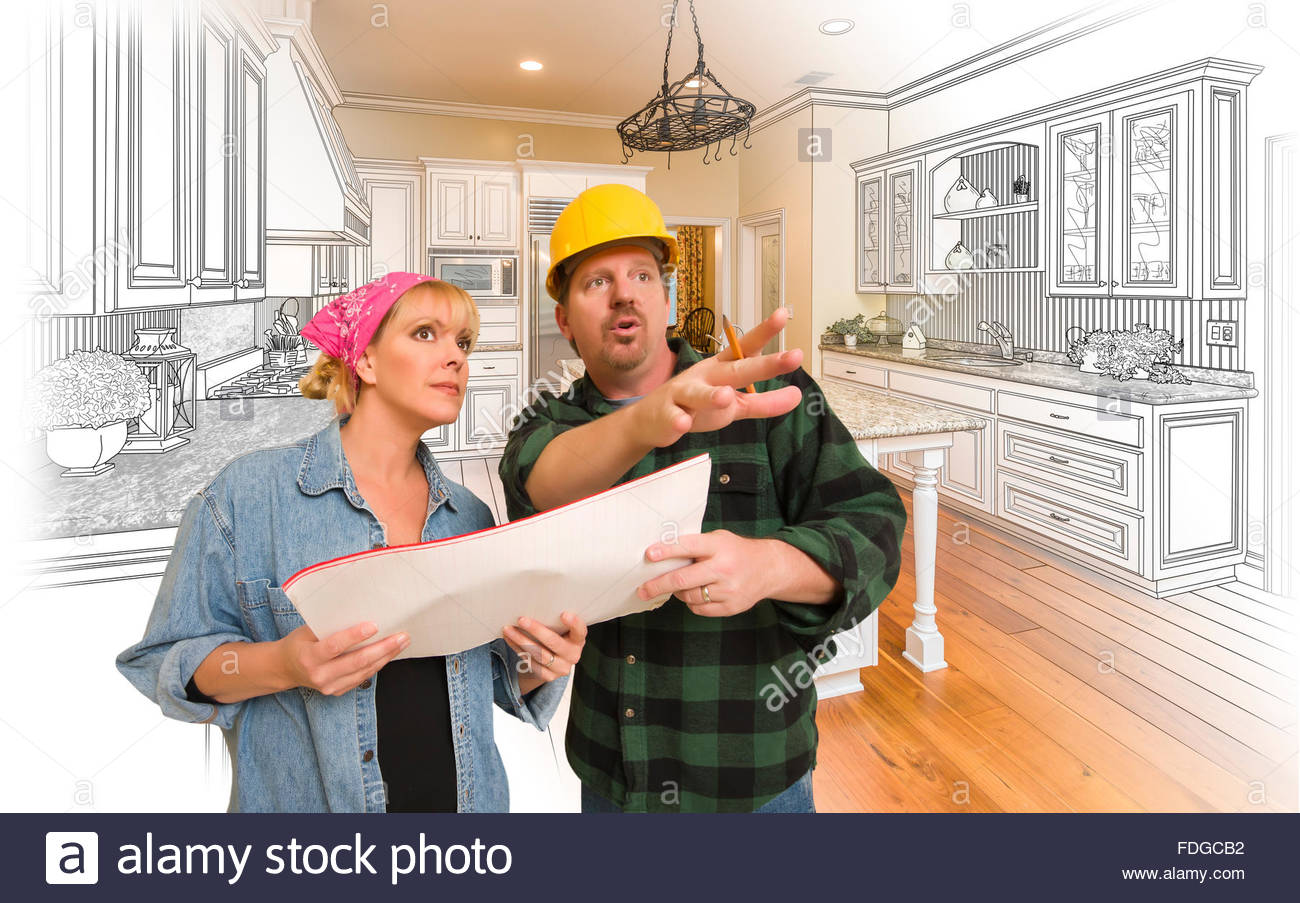 1300x903 Contractor Talking With Customer Over Custom Kitchen Drawing