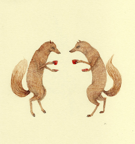 469x500 Conversation, Drawing, Fox, Foxes, Illustration