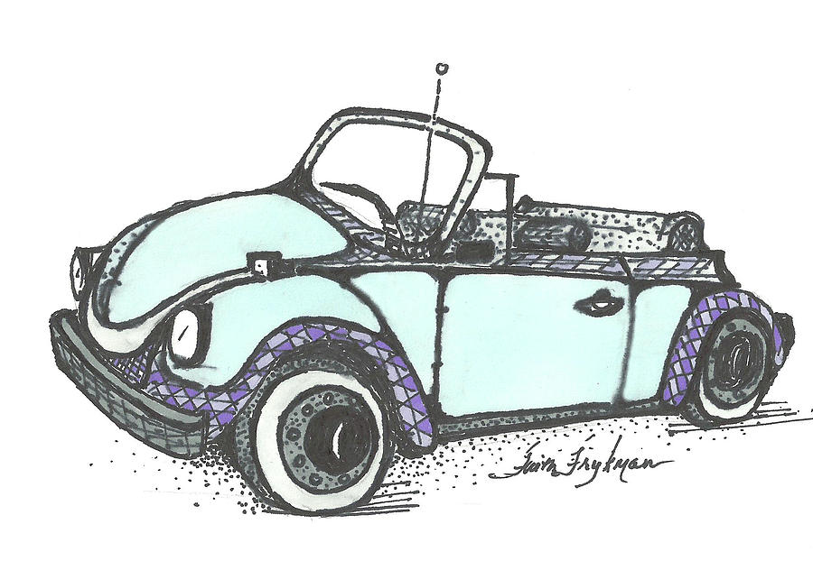 900x642 Vw Beetle, Blue Convertible Drawing By Faith Frykman