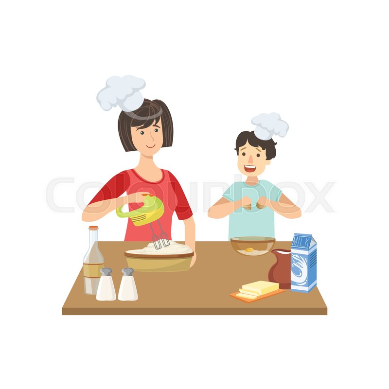 800x800 Mother And Child Cooking Together Illustration. Cute Simple