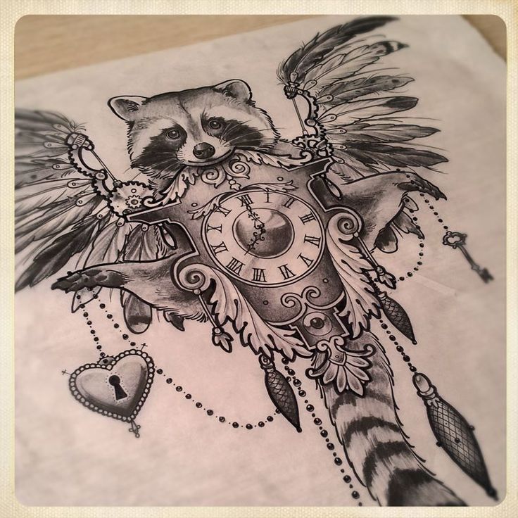 736x736 Raccoon Tattoo A Amazing Stencil Of Raccoon Face And Clock