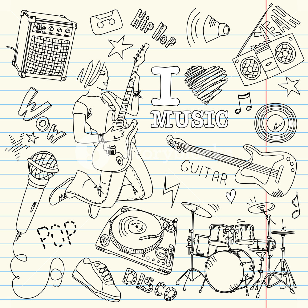 1000x1000 Cool Music Doodles Royalty Free Stock Image