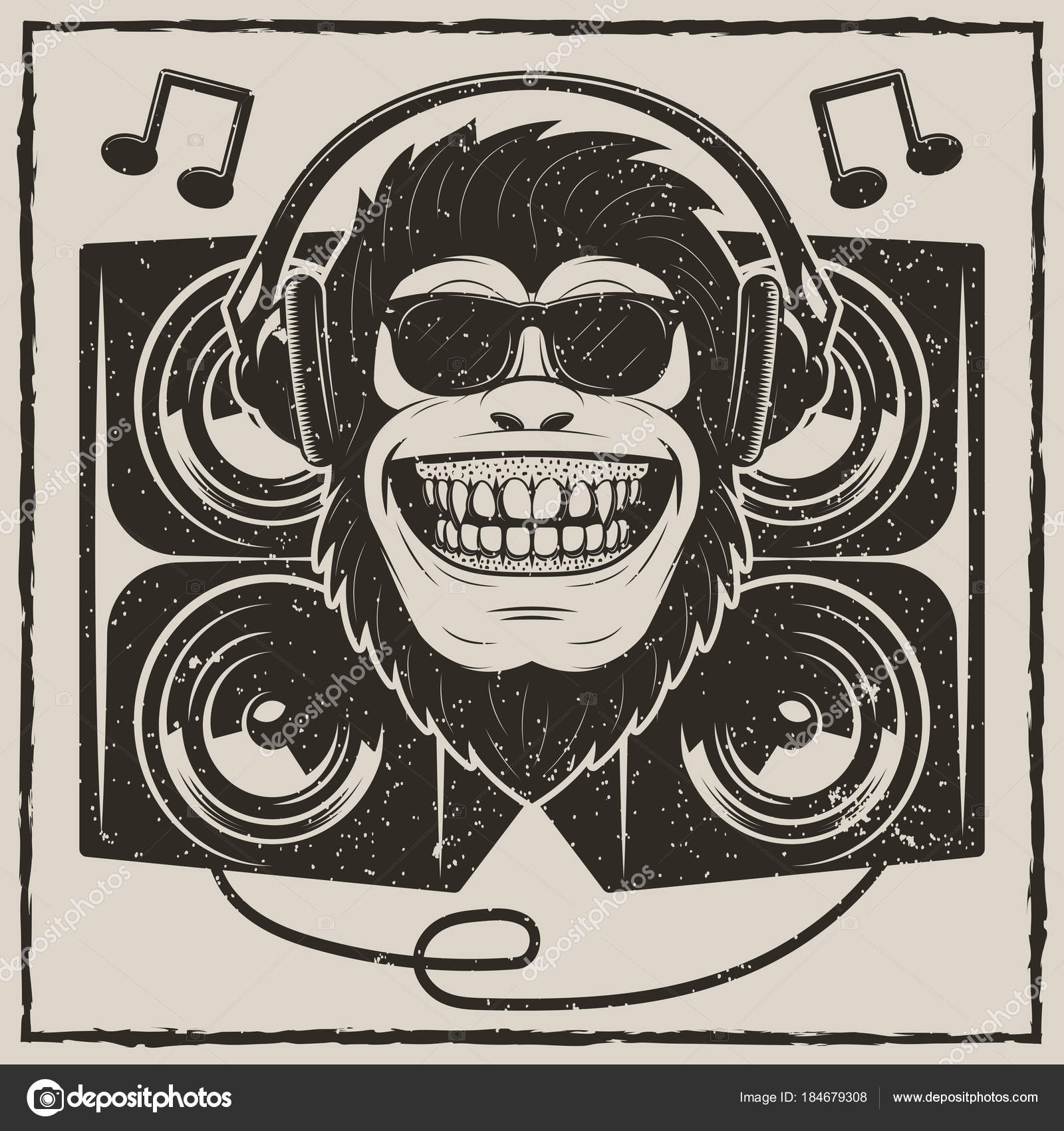 1600x1700 Cool Music Monkey Vector Grunge T Shirt Printing Design Stock