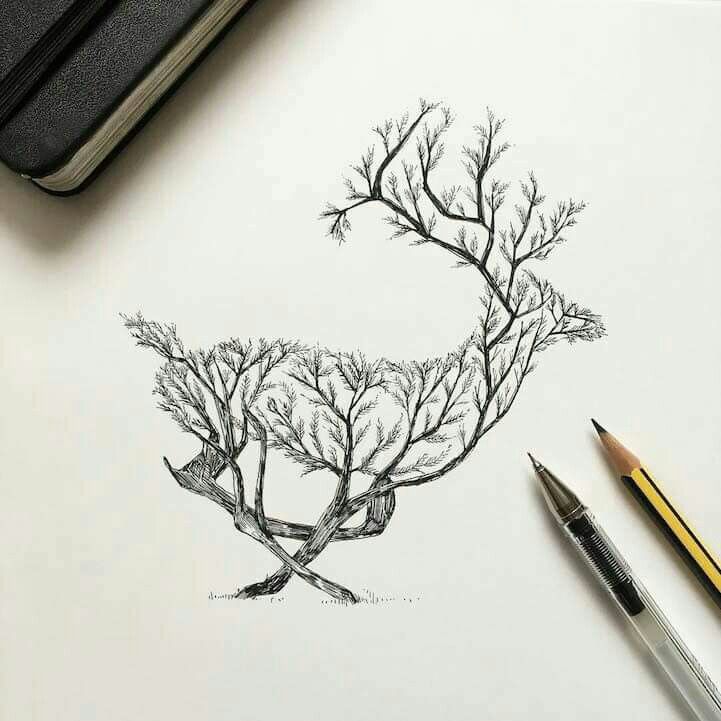 721x721 Deer Tree Drawingsketches Tattoo, Drawings