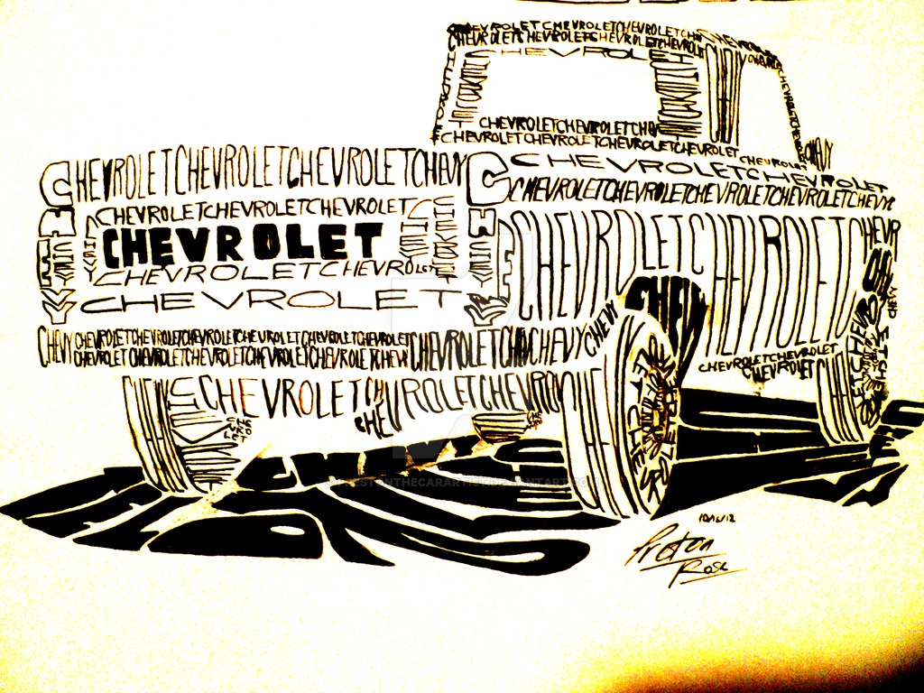 1024x768 Chevy Truck Drawing (Entirely Composed Of Words) By