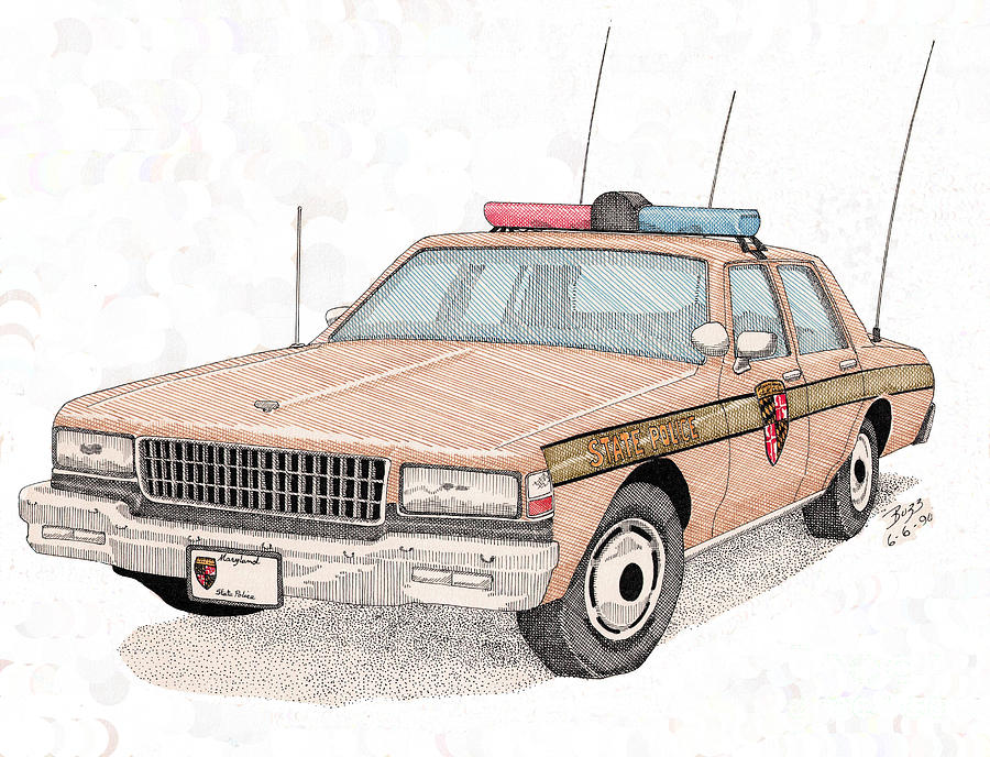 900x688 Maryland State Police Car Drawing By Calvert Koerber