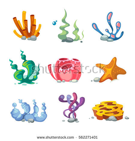 450x470 Seaweeds Aquarium Decoration Cartoon Vector Set For Video Game