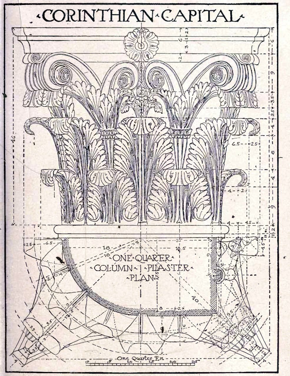 985x1280 Detailed Construction Drawing Of A Corinthian Capital Style