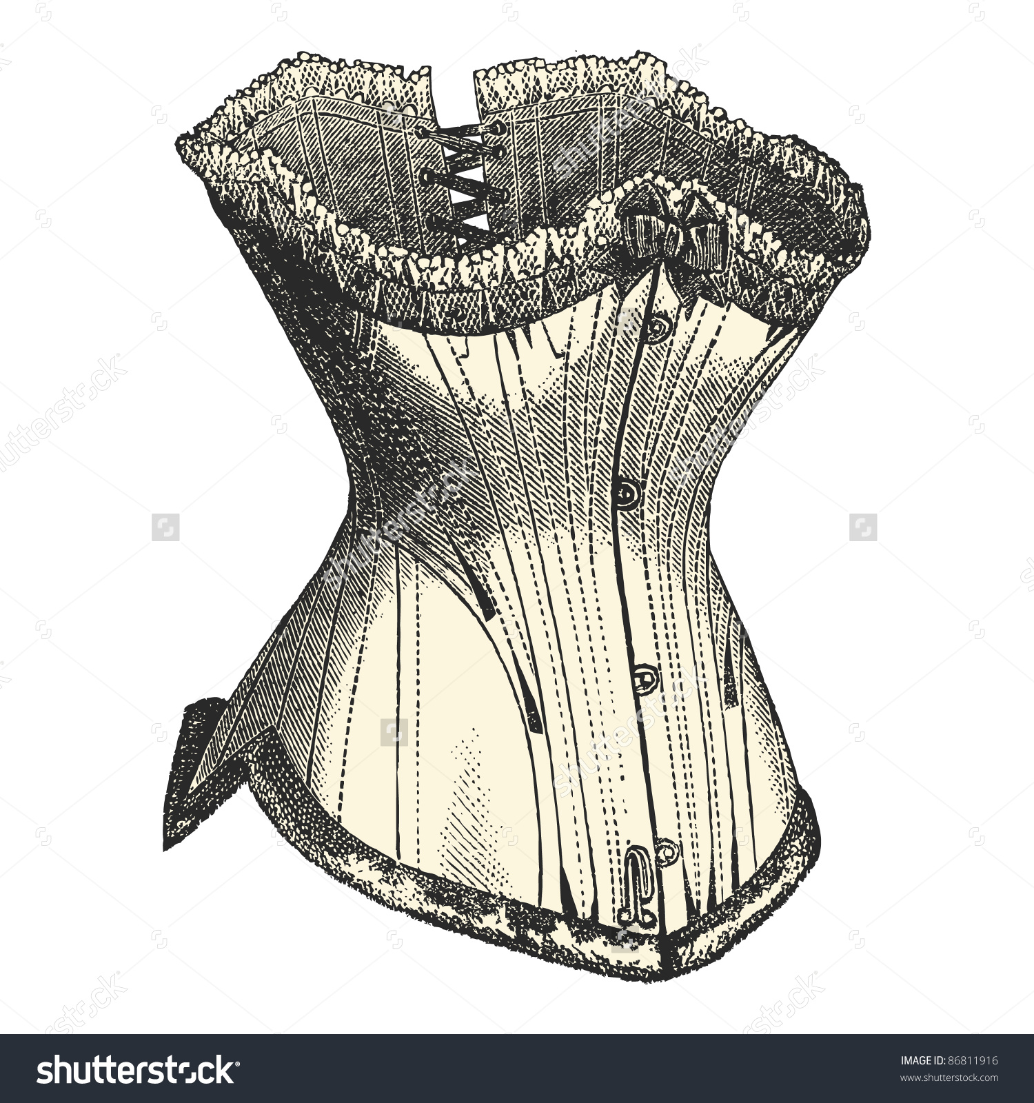 1500x1600 Vintage Corset Drawing