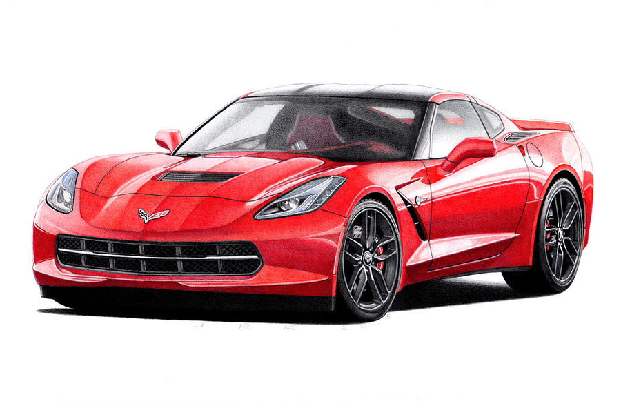 900x582 2015 Corvette Stingray Drawing By James Robert