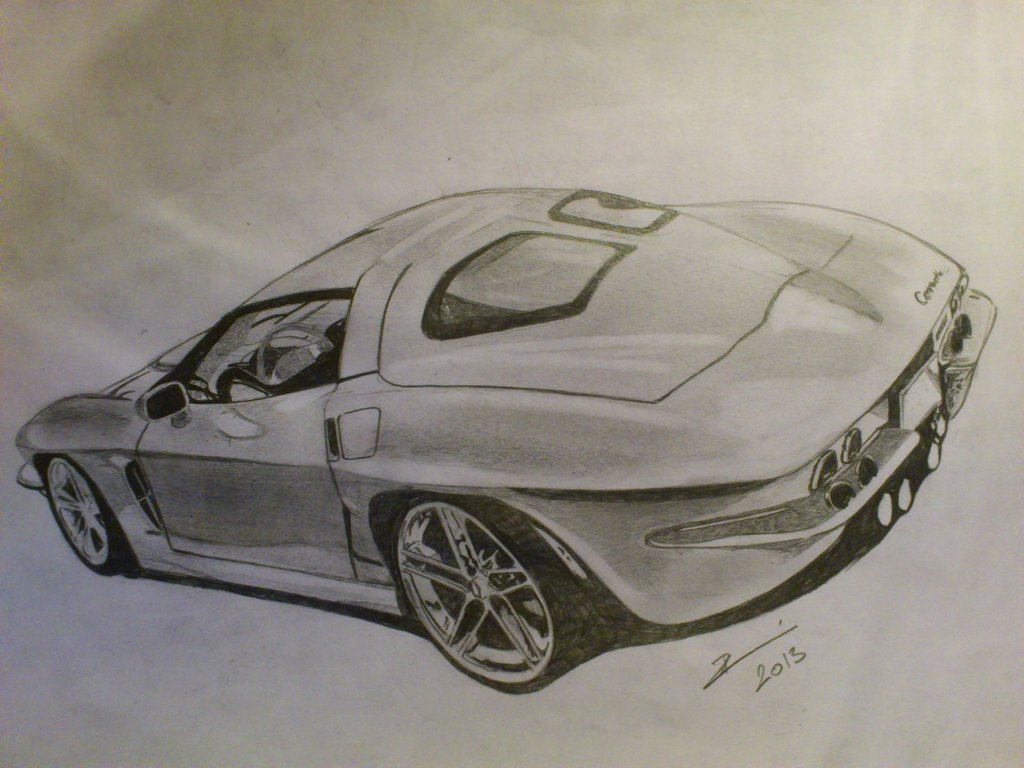 1024x768 Chevrolet Corvette Stingray 1963 Drawing By Zoky88