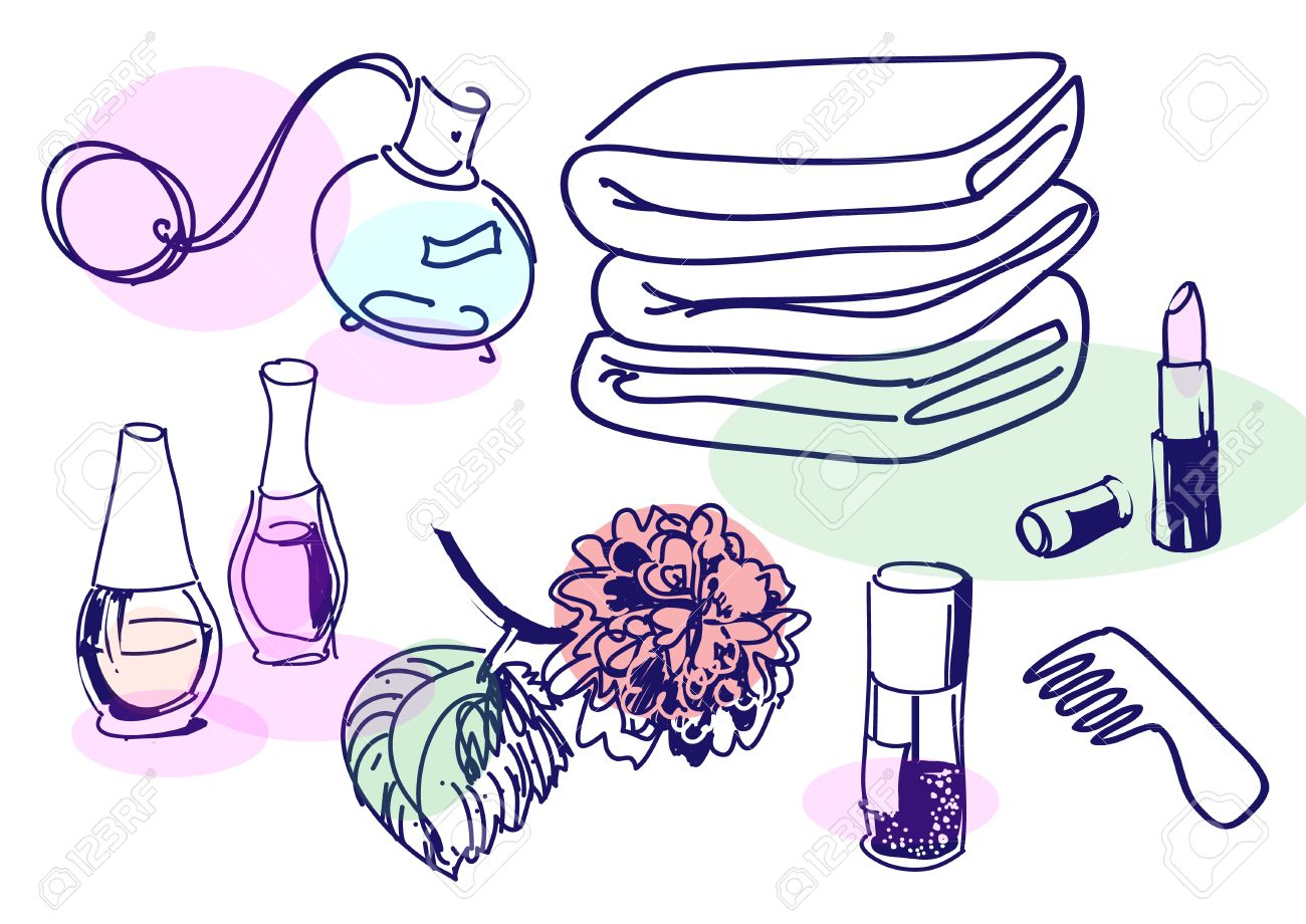 1300x920 Drawing Of Vintage Cosmetics Set Royalty Free Cliparts, Vectors