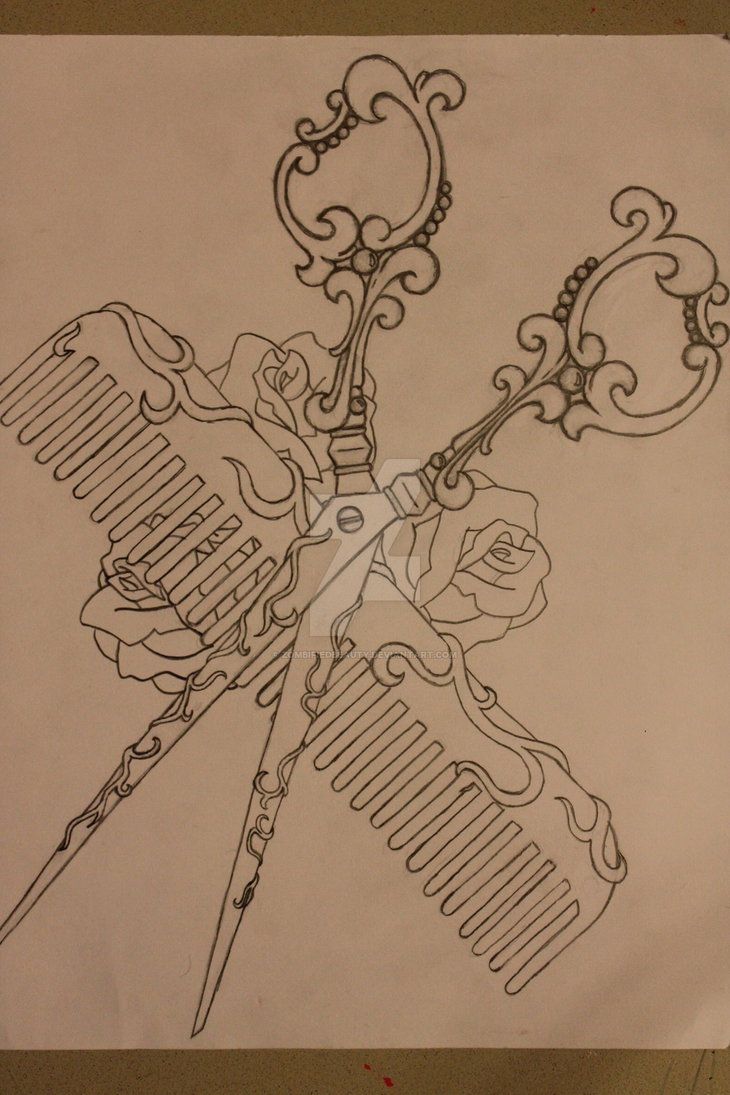 730x1095 Shears And Comb Tattoo Design By Zombifiedbeauty Creativity