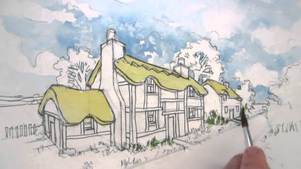 1280x720 How To Draw A Cottage House In Two Point Perspective Colour Wash