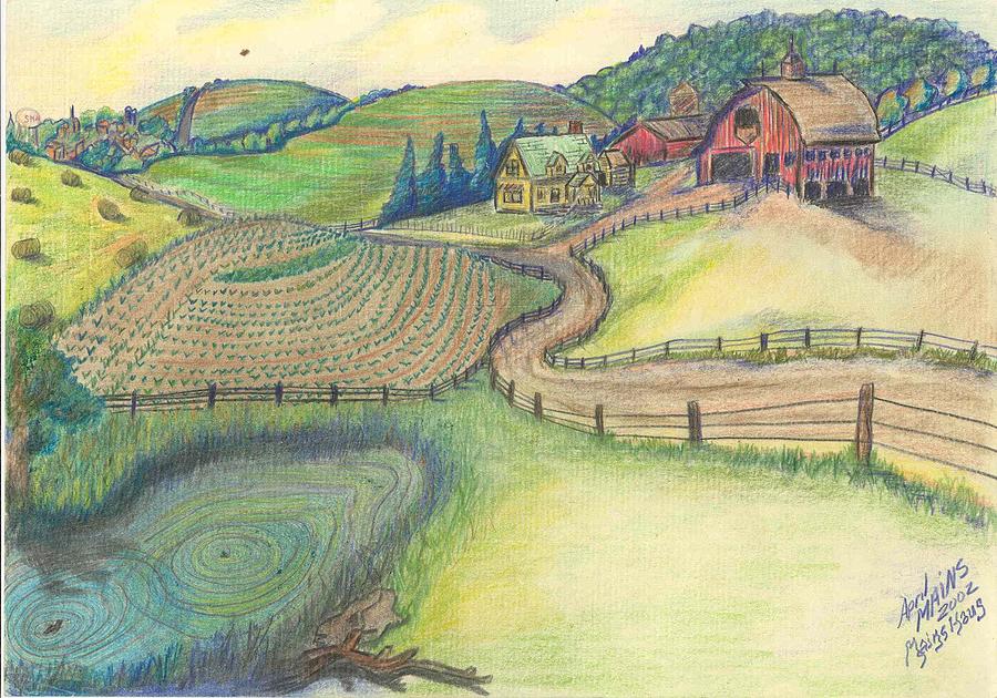 900x630 Countryside Homestead Drawing By April Mains