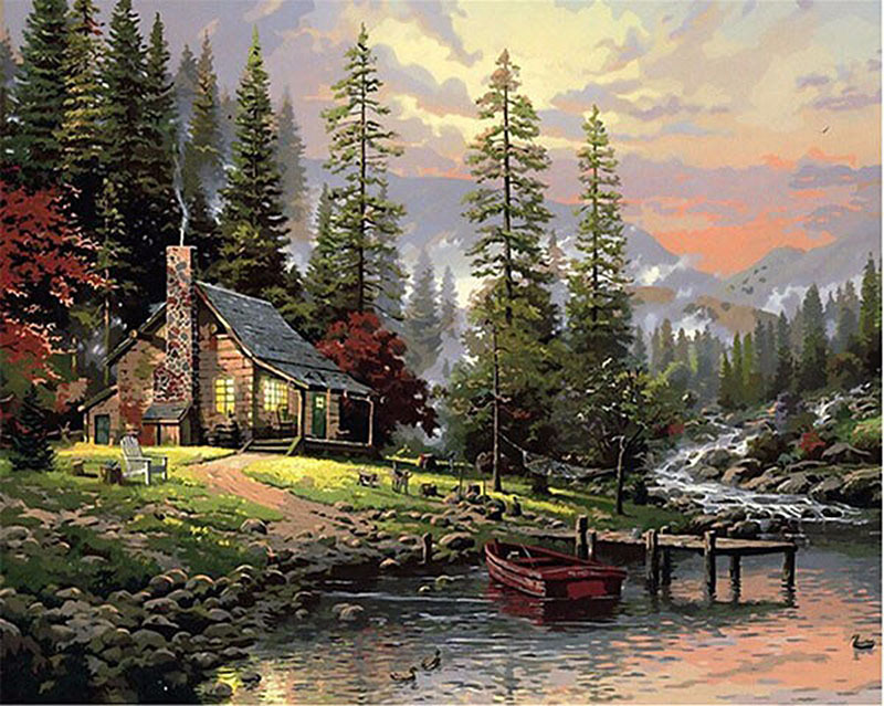 800x639 Countryside River House Diy Painting By Numbers Hand Painted Oil