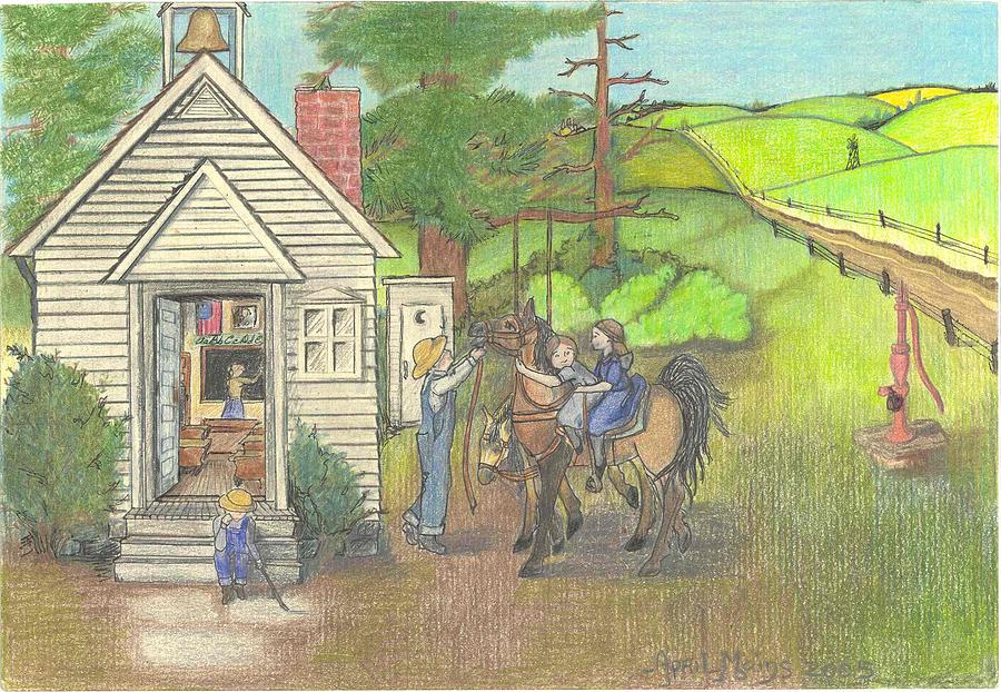 900x622 Countryside Schoolhouse Drawing By April Mains