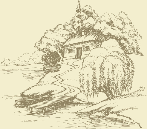 492x432 Drawing Landscape Countryside Vector Set Free Vector