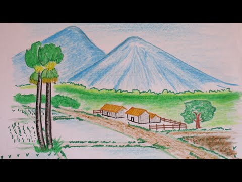 480x360 How To Draw A Beautiful Countryside View With Mountain Scenery