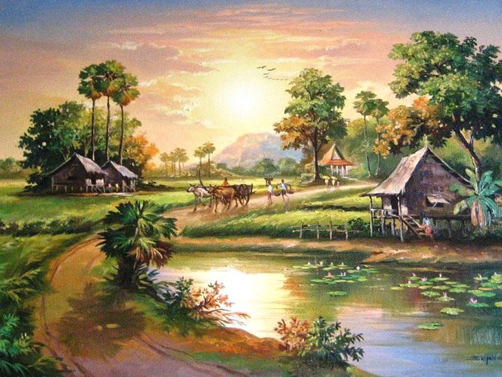 720x541 Khmer Countryside Painting Beautiful Drawing