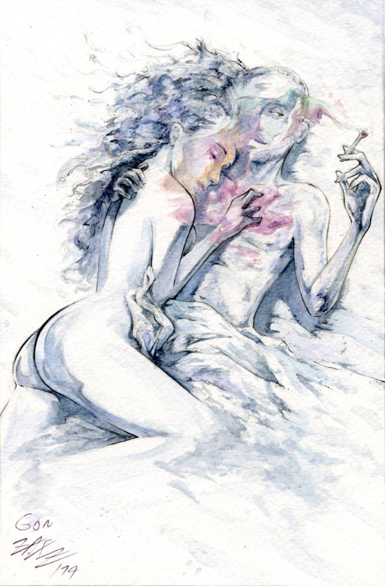 770x1173 Saatchi Art Lovers On The Bed Drawing By Gennaro Varriale Gonzalez