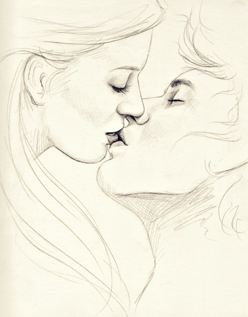 500x638 Two People Kissing Drawing