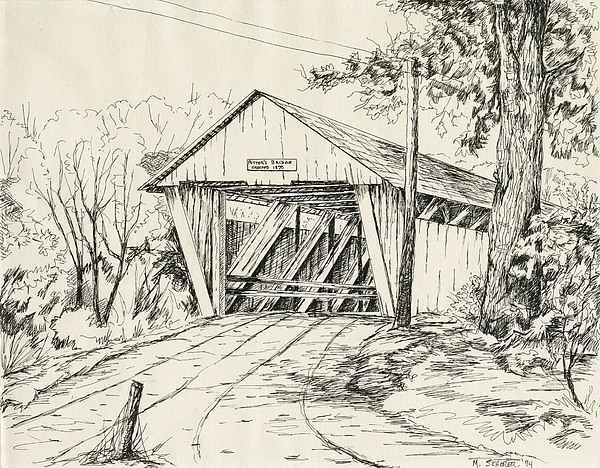 600x468 Potter's Covered Bridge Drawing By Michael Scherer