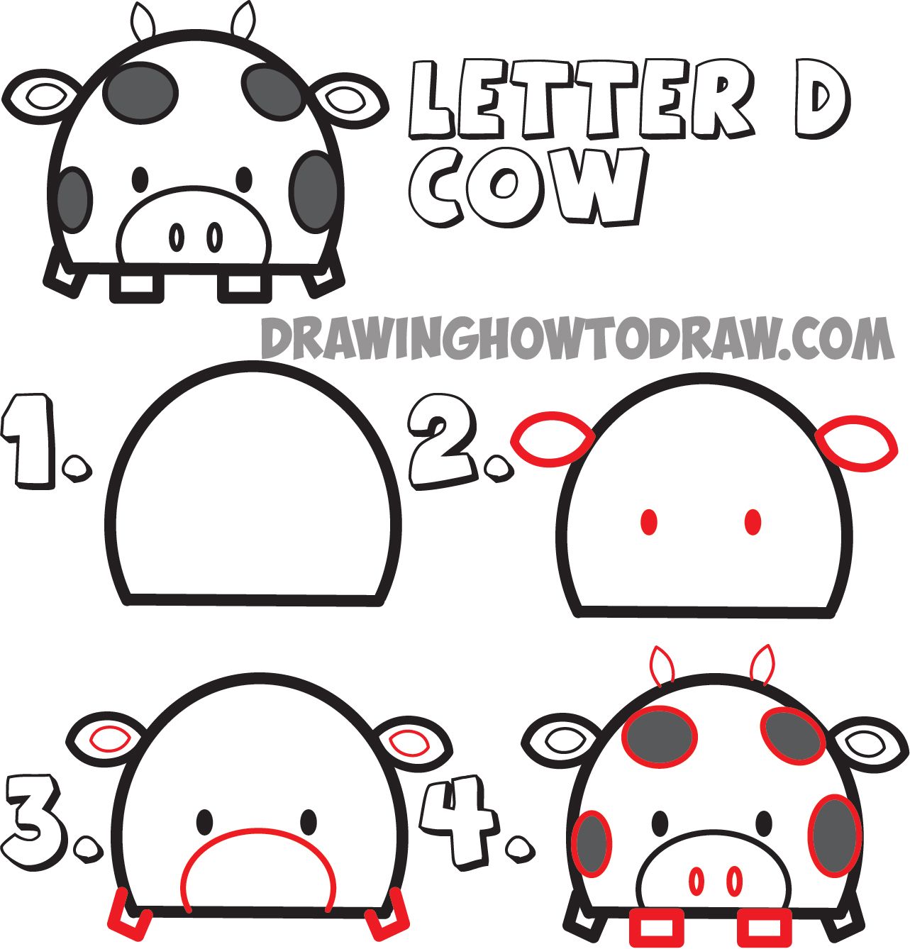 1283x1338 How To Draw Cartoon Cows From Uppercase Letter D Shape Dessins