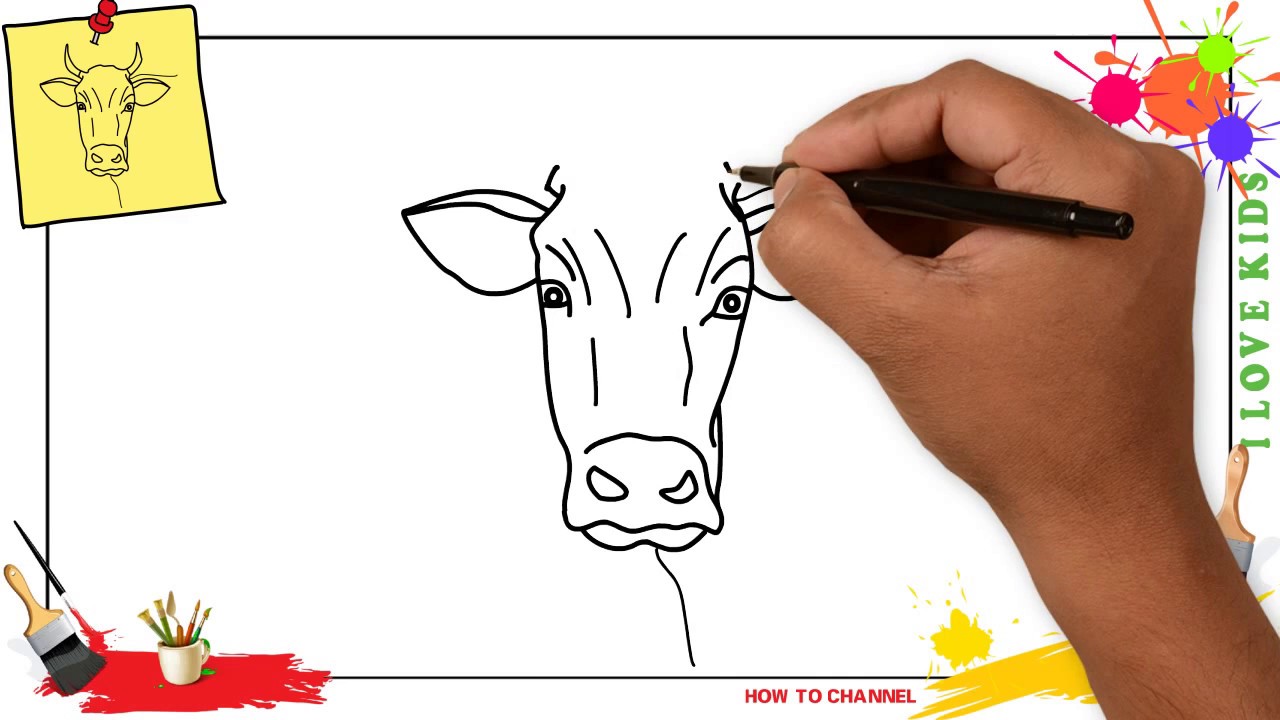 1280x720 How To Draw A Cow Face Easy Amp Slowly Step By Step For Kids