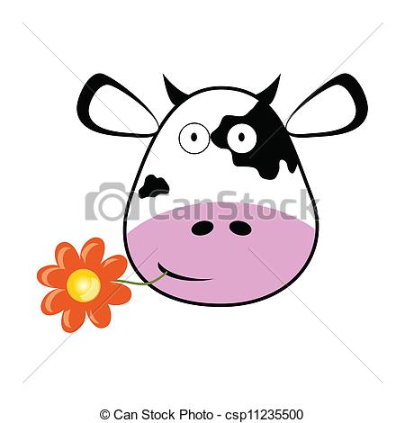 450x470 Cow Head With A Flower Vector Illustration Vector Clipart