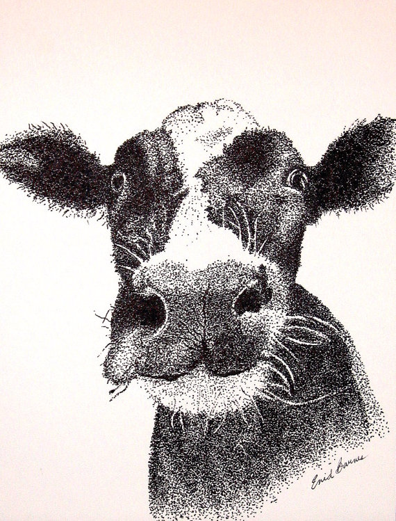 570x749 Items Similar To Cow Original Pen And Ink Pointillism Drawing On Etsy