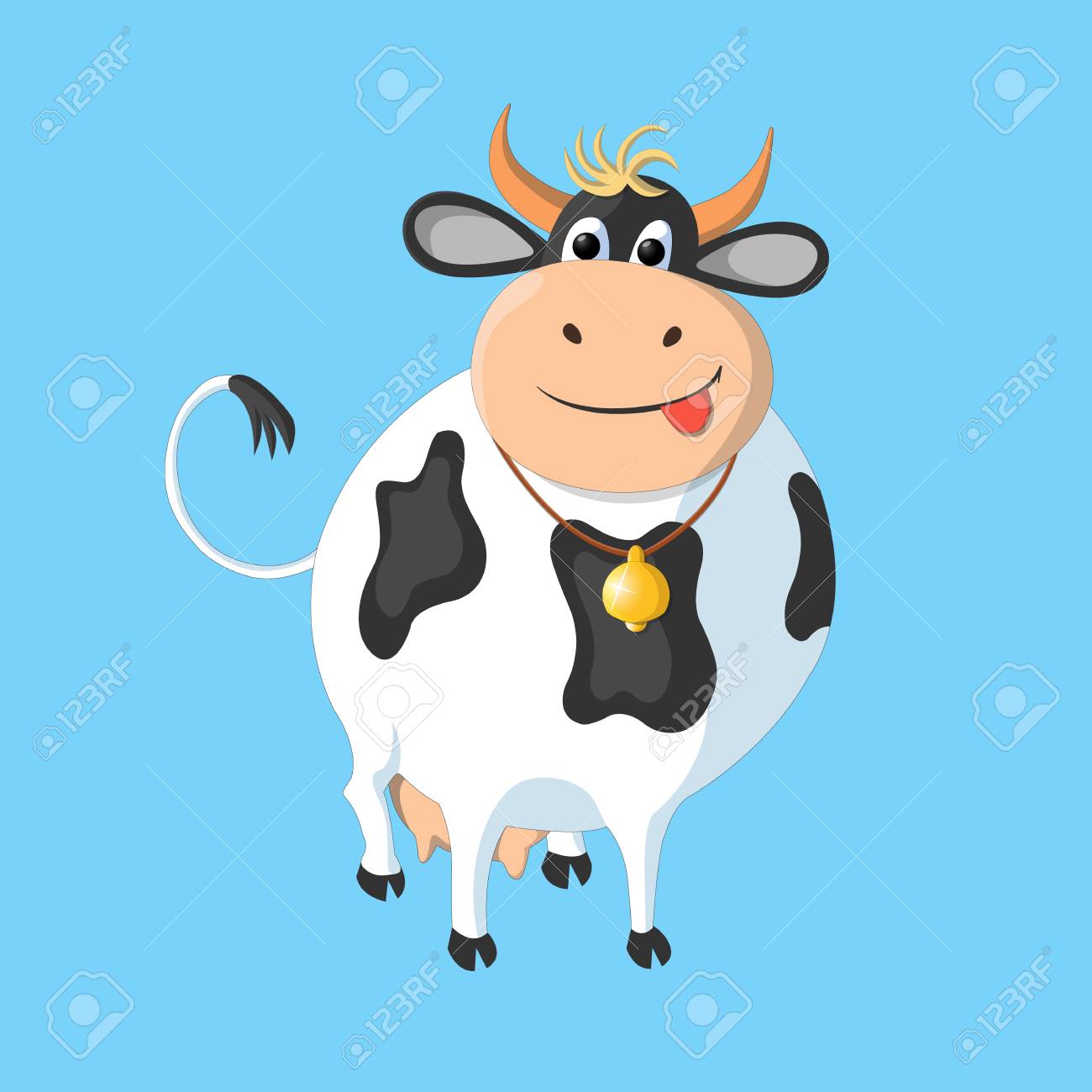 1300x1300 The White Cow With Black Spots On A Blue Background. This Drawing