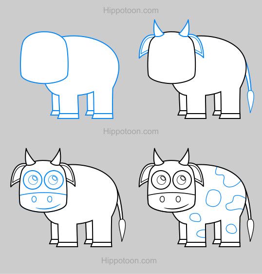 538x562 Simple Drawing Lesson On How To Draw A Cow. Tilivs Love Of Art