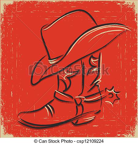 450x469 Cowboy Boot And Western Hat Sketch Illustration Foe Design