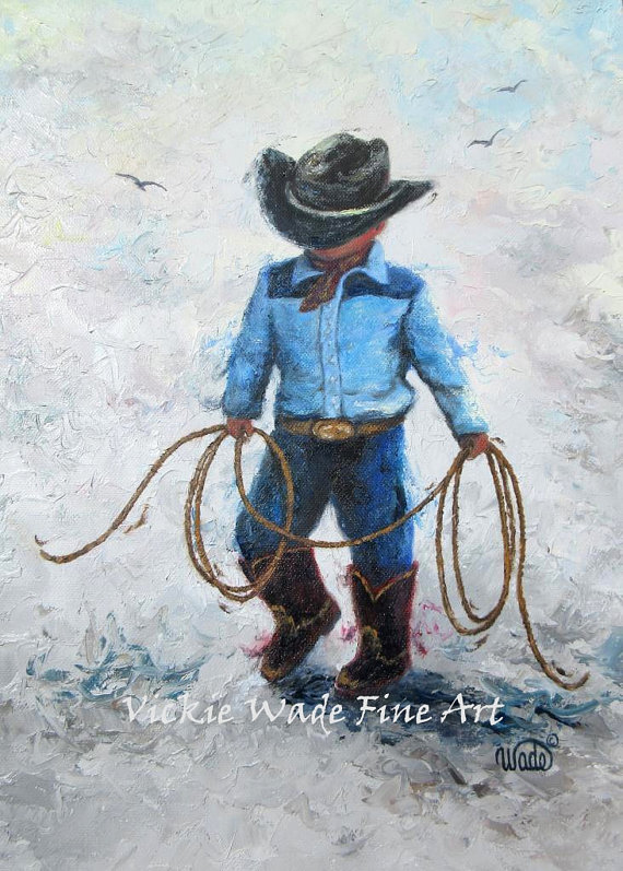 570x797 Little Cowboy Art Print Boys Room Lasso Little Boy Western