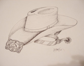 340x270 Print Pen And Ink Drawing Of Cowboy Boots And Rope 812