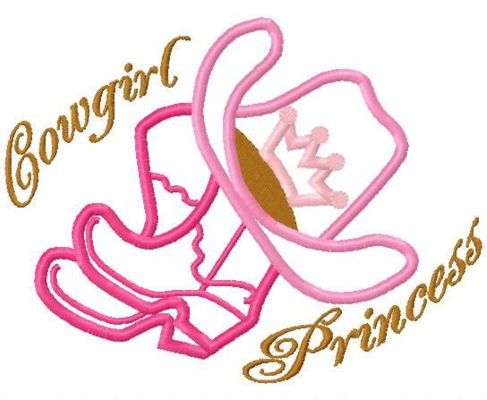 544x447 Princess Cowboy Boots And Hat Applique Design Instant Digital