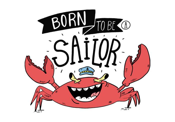 700x490 Cute Crab Sailor Cartoon Hand Drawn Vector Illustration
