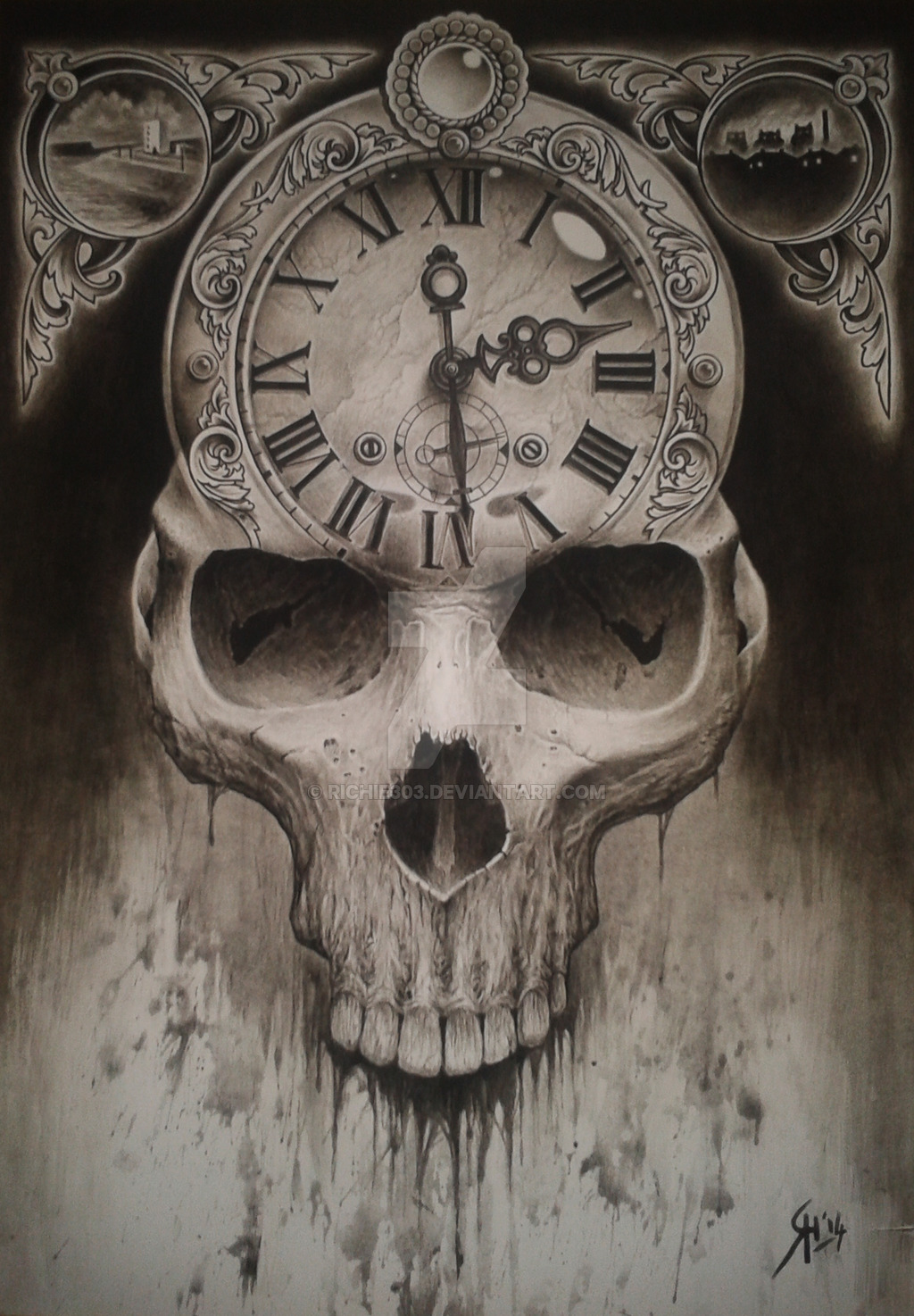 1024x1474 Skull clock tattoodesing Tattoo Draw Clocks