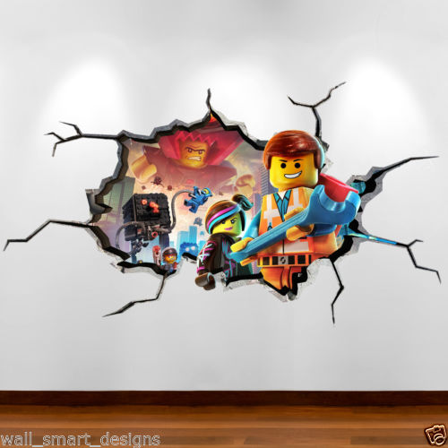 500x500 Lego Movie Cracked Wall Emmit 3d Full Colour Wall Art Sticker