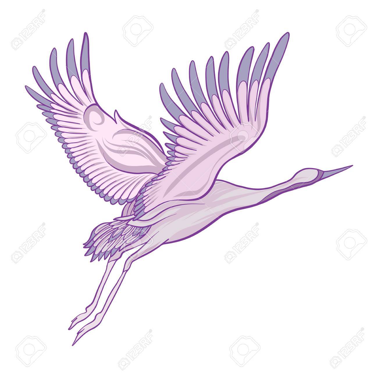 1300x1300 Japanese Crane Isolated Drawing. Stock Vector Illustration