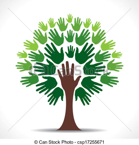 450x470 Green Hand Tree Vector. Creative Go Green Support Hand Tree