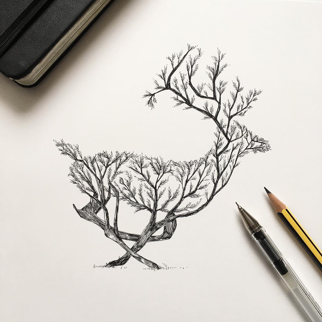 1080x1080 Pen Amp Ink Depictions Of Trees Sprouting Into Animals By Alfred