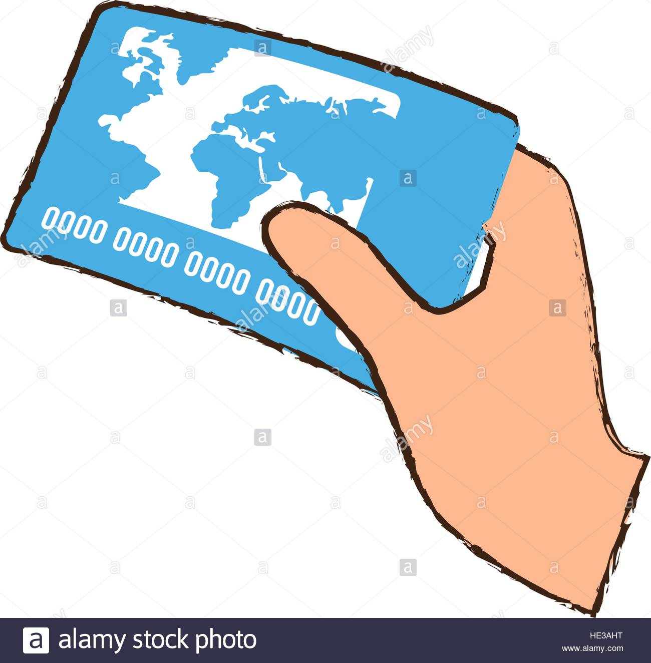 1300x1324 Drawing Hand Holds Blue Credit Card Bank Stock Vector Art